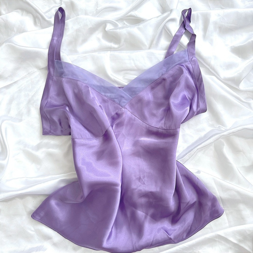 George Purple Satin Mesh Trim V-Neck Camisole Tank Top Mystic Orchid Large 12/14